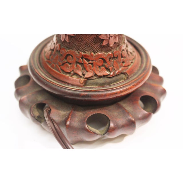 18th Century Pair of Chinese Qing Dynasty Cinnabar Vases Mounted as Lamps - Pair For Sale - Image 14 of 14