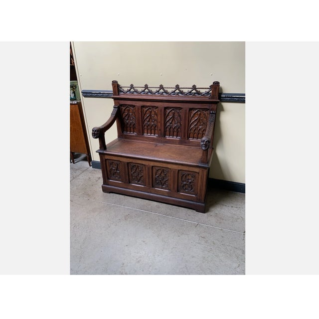 Antique Neo-Gothic Chest Bench, 1880 For Sale - Image 13 of 14