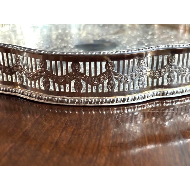 Traditional Early 20th Century Beautiful Antique Edwardian Style English Sheffield Silver on Copper Gallery Swag Tray 10"x1.5" For Sale - Image 3 of 5