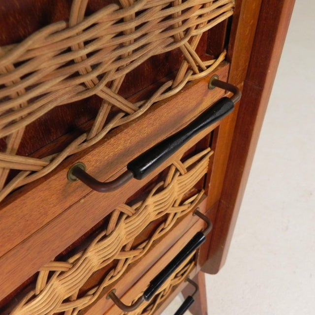 Vintage Secretaire in Rattan and Wood, 1960s For Sale - Image 6 of 18