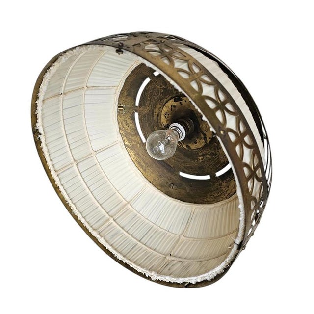 Amsterdam School Copper and Linen Pendant by Johanna Van Eijbergen for G. Dikkers & Co., 1920s For Sale - Image 6 of 9