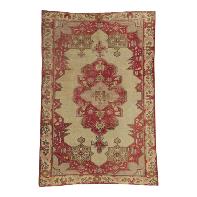 Mid 20th Century Vintage Turkish Oushak Rug - 04'08 X 06'11 For Sale