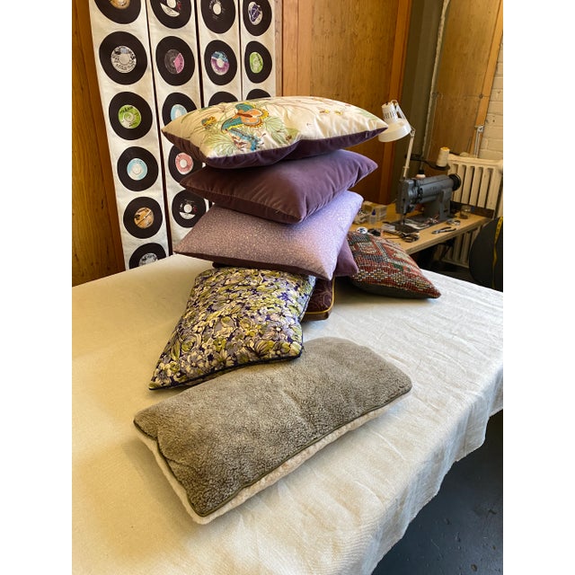 Violet Silk Floral Down Pillow 15" X 18" Lumbar For Sale - Image 9 of 10