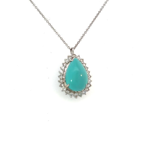 Metal Persian Turquoise Diamond Pendant With Chain 17" 14k WG 9.9 TCW Certified For Sale - Image 7 of 18