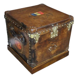 Antique Cube-Shaped Leather Trunk by Louis Vuitton, 1890s For Sale