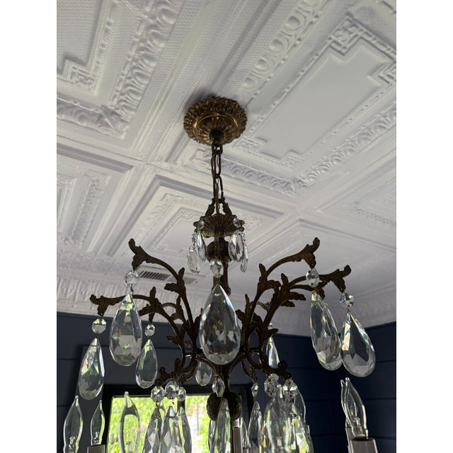 Mid 20th Century Vintage Chandelier-Absolutely Extraordinary Spanish Brass Chandelier With Faceted Crystals For Sale - Image 5 of 14