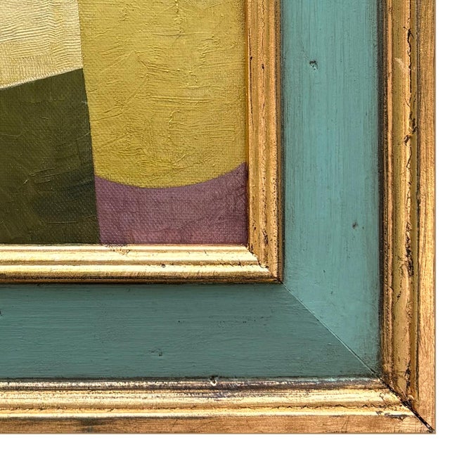 2020s Contemporary Abstract Oil Painting in Vintage Blue Painted Frame For Sale - Image 5 of 6