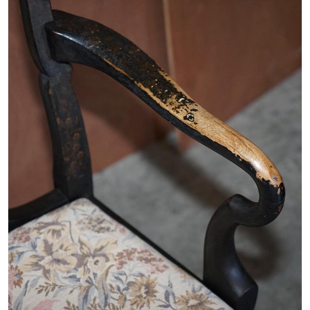 Georgian Chinoiserie Black Lacquer Armchair, 1800s For Sale - Image 3 of 18