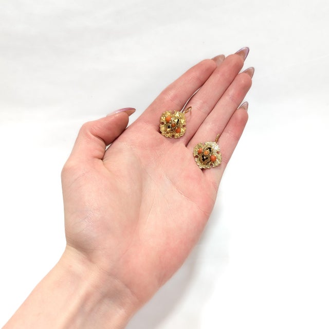 Antique Victorian 14k Gold & Red Coral Earrings For Sale - Image 4 of 14