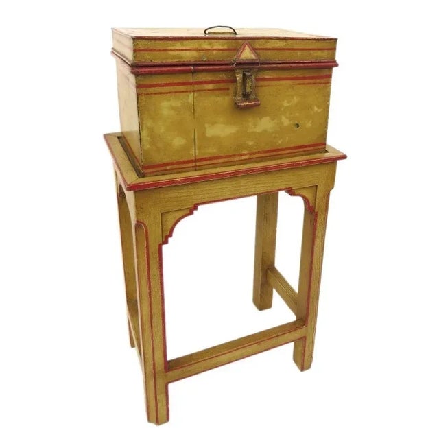 Tole Painted Mustard Yellow Document Box on Custom Stand For Sale - Image 9 of 9