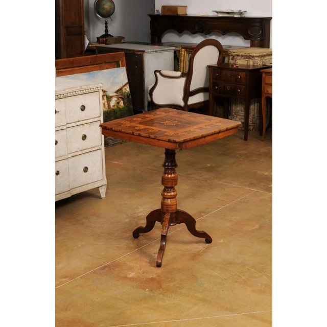 Italian 19th Century Center Table with Marquetry Décor and Turned Pedestal For Sale - Image 12 of 12