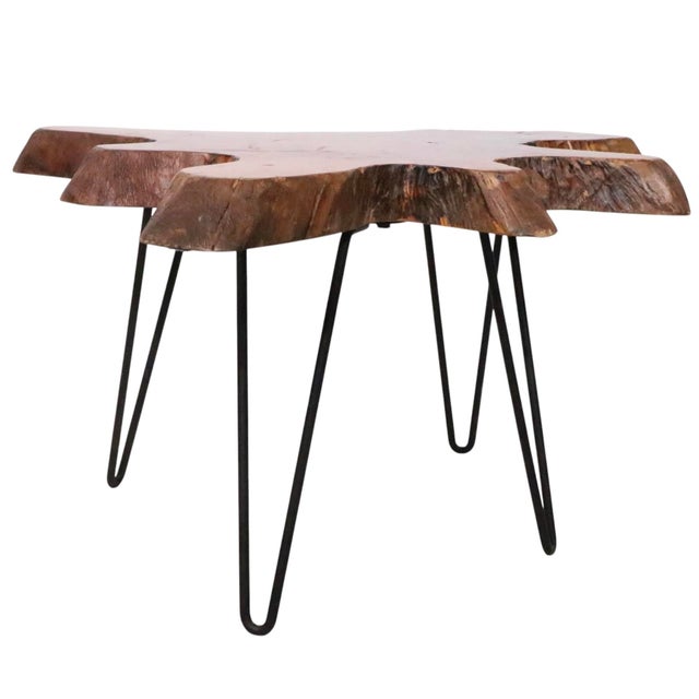 Mid-Century Modern Organic Modern Free Edge Wood Slab Side Table For Sale - Image 3 of 11