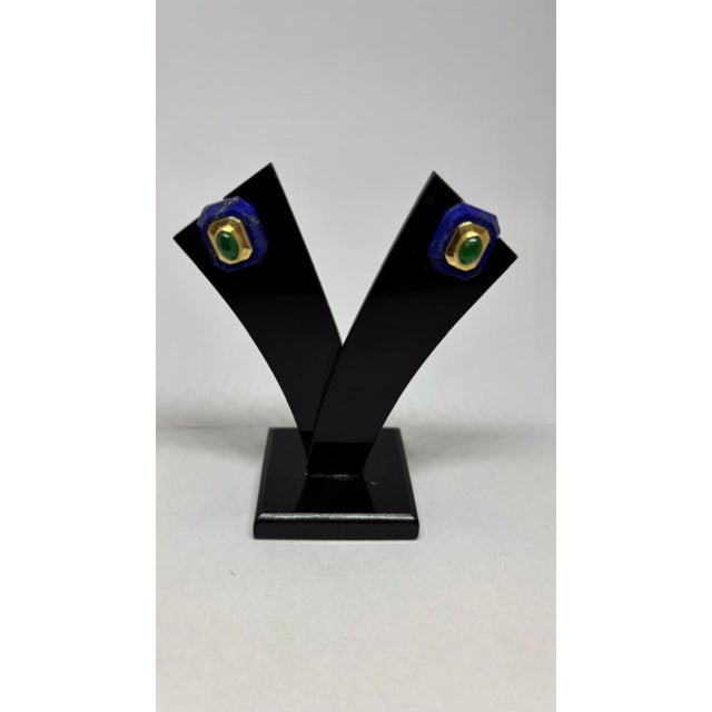 2020s Natural Emerald & Lapis Earring in 14k Gold For Sale - Image 5 of 8