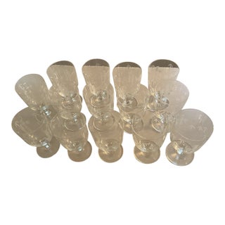 Vintage Sasaki by Noritake Bamboo-Etched Crystal Wine/Water Goblets Set of 14 For Sale