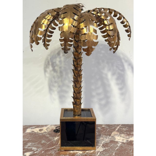 Late 20th Century Pair of Maison Jansen Style Gilt Metal Palm Tree Table Lamps For Sale - Image 10 of 15