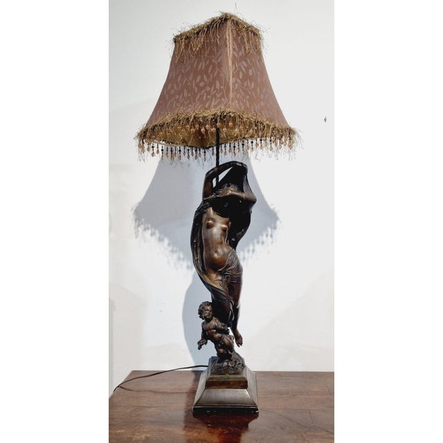 Large French Art Nouveau Bronze Lamp by M. Moreau, 1890s For Sale - Image 4 of 18