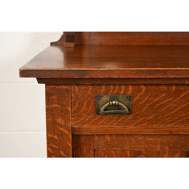 Stickley Brothers Style Antique Mission Oak Arts & Crafts Sideboard or Bar Cabinet, Circa 1910 For Sale - Image 11 of 16