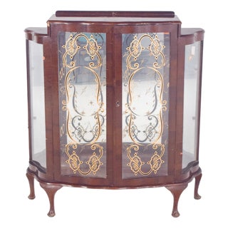 Portuguese Showcase Cabinet with Gold-Plated Glass For Sale