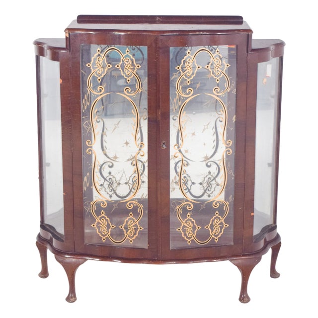 Portuguese Showcase Cabinet with Gold-Plated Glass For Sale