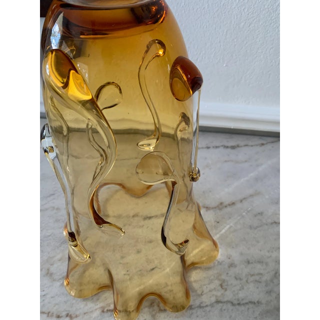 Glass 1950s Tall Amber Art Glass Vase in the Style of Empoli Glass For Sale - Image 7 of 13