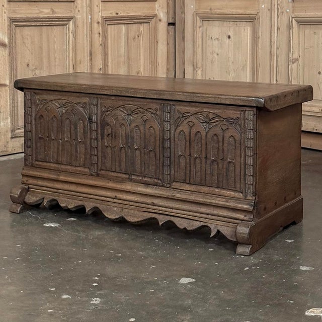 Late 19th Century 19th Century Gothic Revival Carved Oak Trunk With Hand-Forged Ironwork For Sale - Image 5 of 17