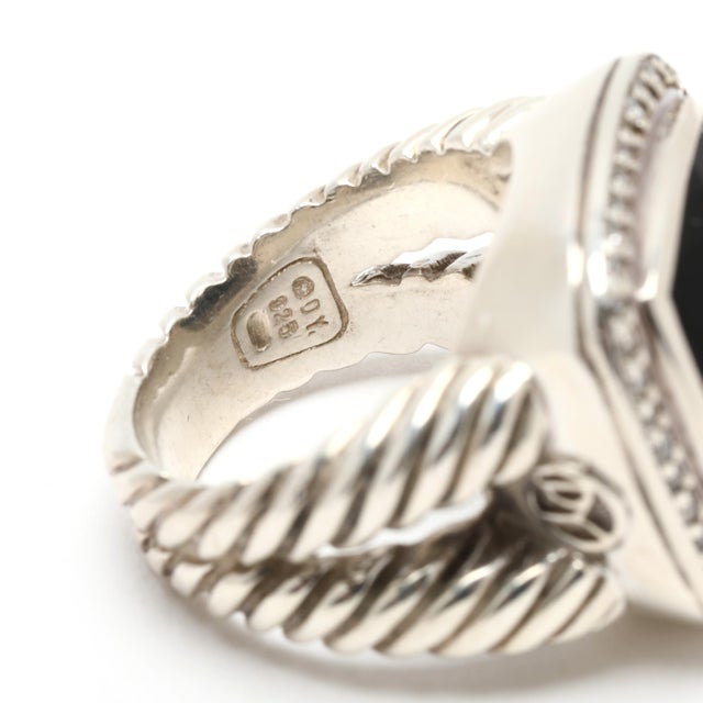 David Yurman Diamond and Black Onyx Statement Ring, Sterling Silver, Size 6.5 For Sale In Greensboro - Image 6 of 7