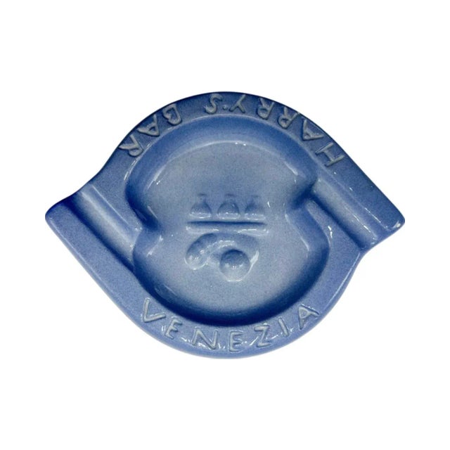 Mid 20th Century Vintage Harry's Bar Venice Italy Ashtray Periwinkle Blue Ceramic Dish For Sale - Image 5 of 12