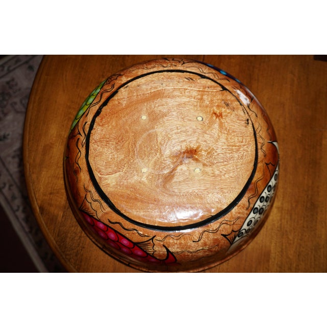 Colorful Hand-Painted Wooden Fish Bowl – Folk Art Decorative Centerpiece For Sale - Image 9 of 9