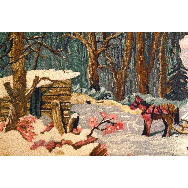 Mid 20th Century 1950s Multicolor Scene Pictorial Vintage American Hooked Rug 1'10" X 2'10" Handknotted Wool Carpet For Sale - Image 5 of 7