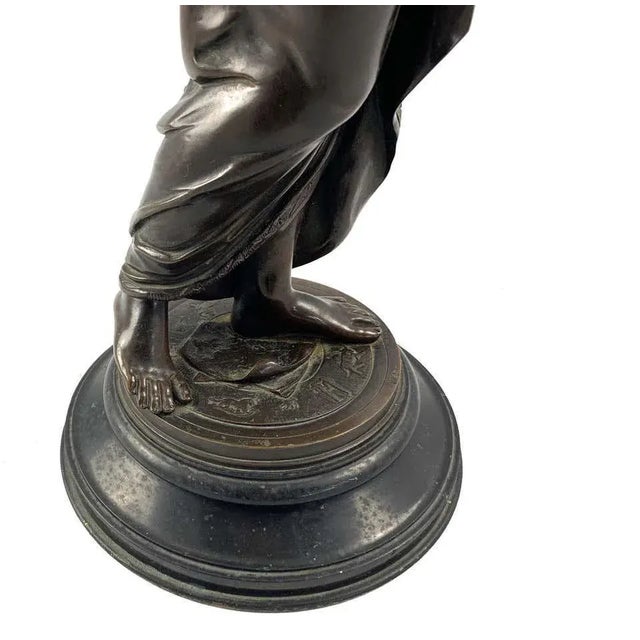 19th Century Bronze of a Women Draped in Robes on a Round Zodiac Base For Sale - Image 6 of 11