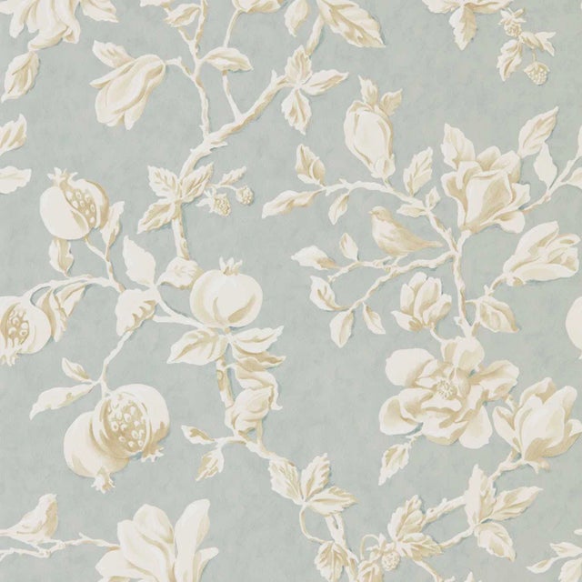 Sanderson Magnolia & Pomegranate Wallpaper in Grey Blue/Parchment - a Sample For Sale