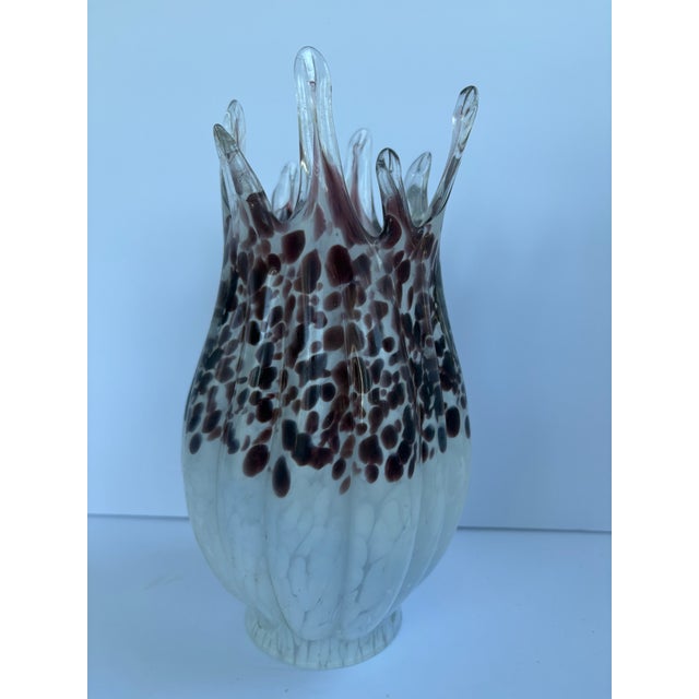 Mid-Century Modern Vintage Hand-Blown Spotted Art Glass Flame Crown Lamp Shade For Sale - Image 3 of 11