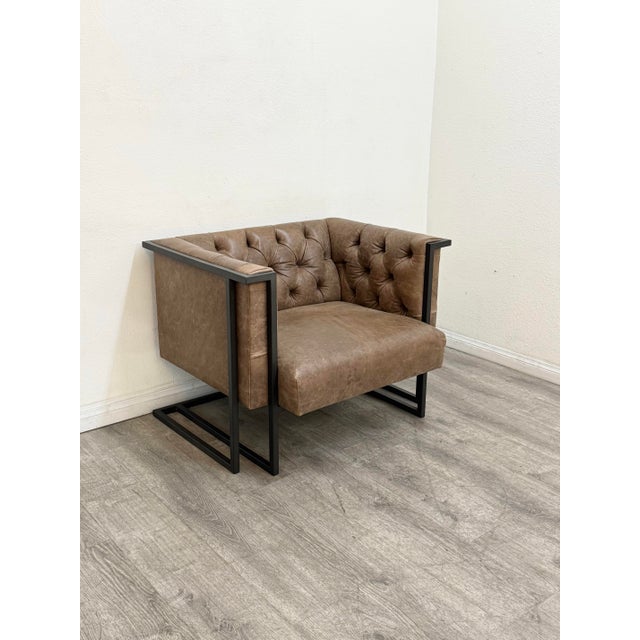 Animal Skin Pair of Modern Tufted Leather Club Chairs For Sale - Image 7 of 11
