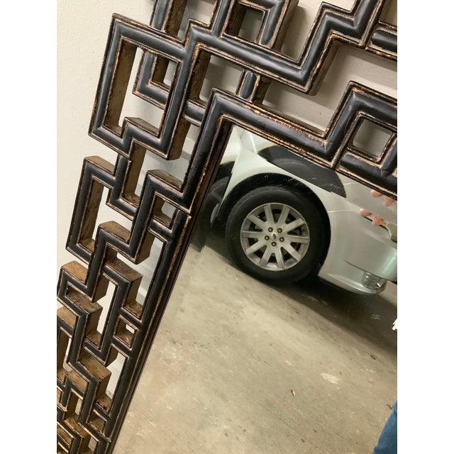 Early 21st Century Greek Key / Labyrinth Inspired Large Geometric Wall Mirror – Black & Gold - Global Eclectic, Palm Beach Regency - 34.5” X 45” See Pics! For Sale - Image 5 of 8