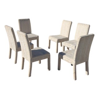 Set of Six 1980s Postmodern Sculptural Dining Chairs in Textured Cream Fabric For Sale