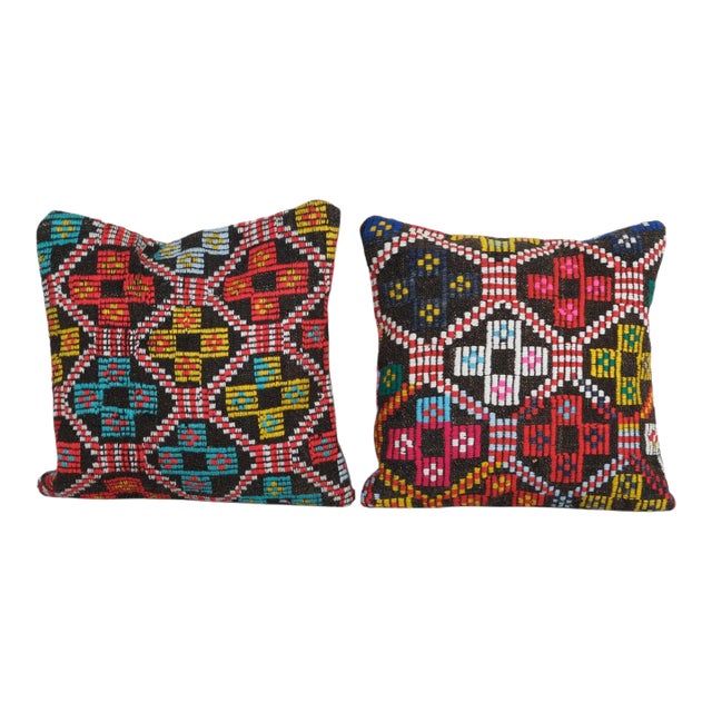 Striped Turkish Kilim Cushion - A Pair For Sale