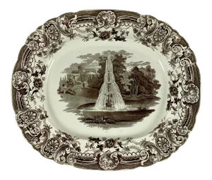 Enoch Wood & Sons English Staffordshire ‘Fountain’ Brown Transferware Platter