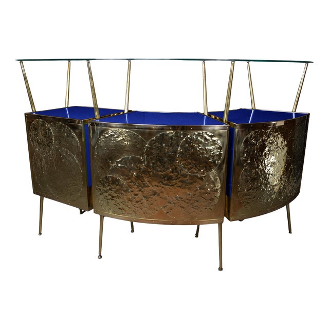 Italian Curved Cocktail Bar in Blue Murano Glass and Brass from Justfurnituress SRL For Sale