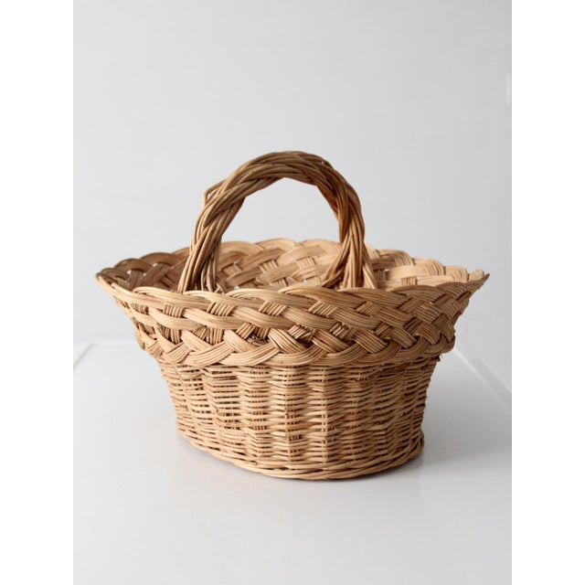 Vintage Wicker Basket With Handle For Sale - Image 6 of 11