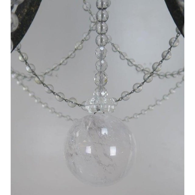 Baroque Mid 20th Century Six-Light Rock Crystal Wrought Iron Chandelier For Sale - Image 3 of 10