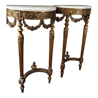 Mid-19th Century Pair of Louis XVI Demi-Lune Console Tables For Sale