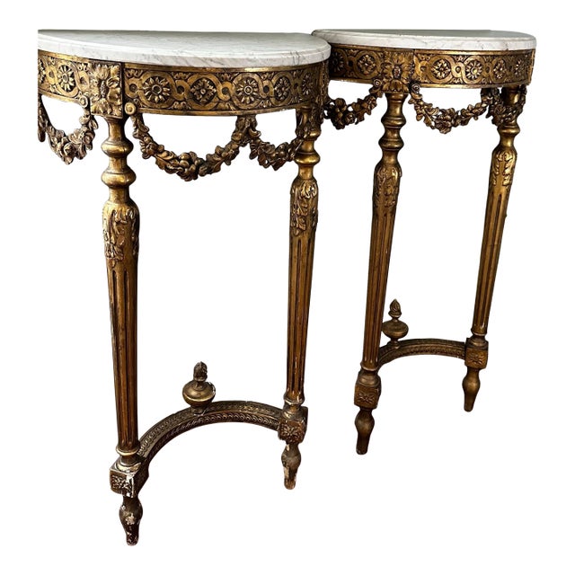 Mid-19th Century Pair of Louis XVI Demi-Lune Console Tables For Sale