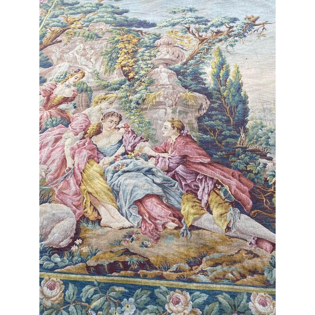 Blue Vintage Aubusson Tapestry, 1950s For Sale - Image 8 of 16