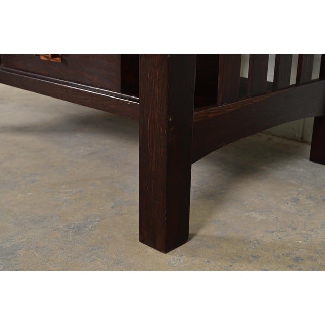 Limbert Style Antique Mission Oak Arts & Crafts Desk or Library Table, Circa 1910 For Sale - Image 10 of 14