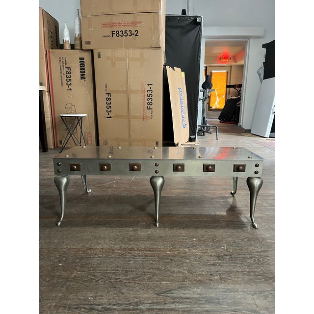 Mid 20th Century Mid-Century Modern Stainless With Brass Footman Cocktail Coffee Table For Sale - Image 5 of 12