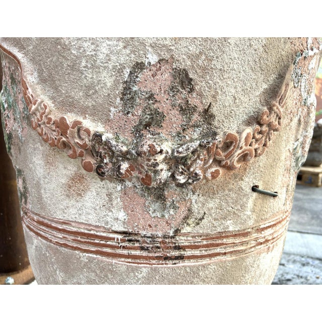 A French Terracotta Anduze Planter With Antiqued Spackle Finish and Staples For Sale - Image 4 of 12