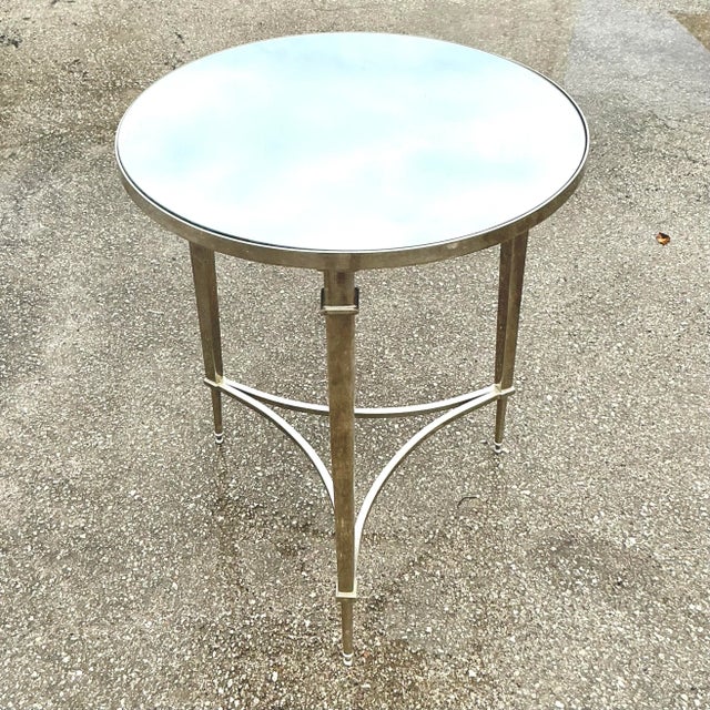Traditional Vintage Regency Mirror and Polished Nickel Side Table For Sale - Image 3 of 4