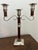 Beautiful pair of three-light mahogany and silver-plated metal candelabra resting on a square base (Drouot auction house...