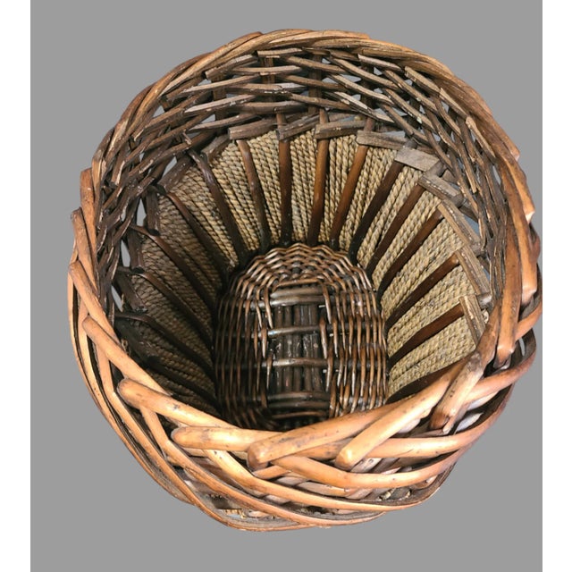 Rustic Vintage Oval Hand Woven Bamboo & Rope Storage Basket For Sale - Image 3 of 6