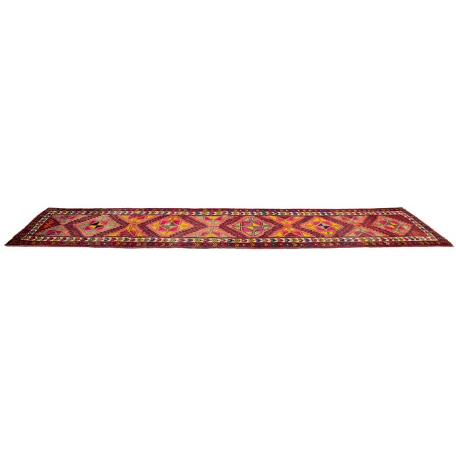 1980s Vintage Persian Hamadan Runner – Geometric Tribal Wool Rug 3x14 For Sale - Image 5 of 10